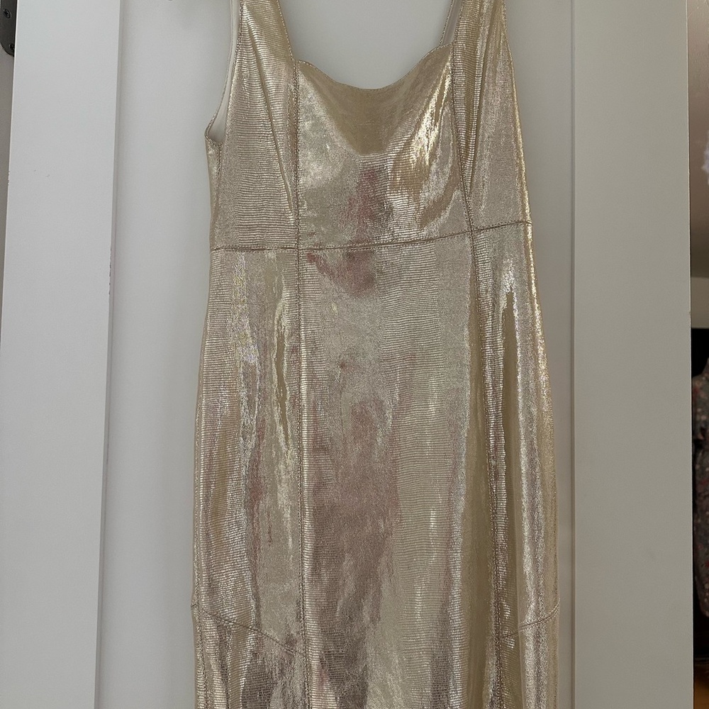 Alice + Olivia Gold Sheath Mini Dress Scoop Neck Sleeveless